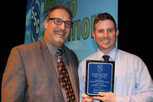 Pictured: John Geraci (left) Communication Professor at South Suburban College alongside Michael Lynch (right) Communication Arts and Technology Instructor for Bremen High School District 228 with the Regional Award of Distinction