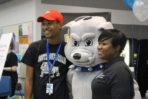 SSC’s mascot Bruno the Bulldog was on hand as part of the fun at the South Suburban College Open House.