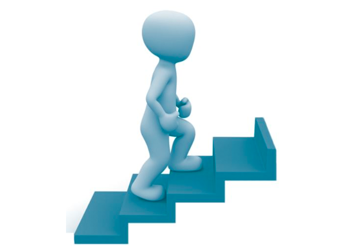 Graphic of a figure climbing up stairs