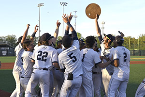 A feature photo of SSC Men's Baseball celebrating Region IV championship