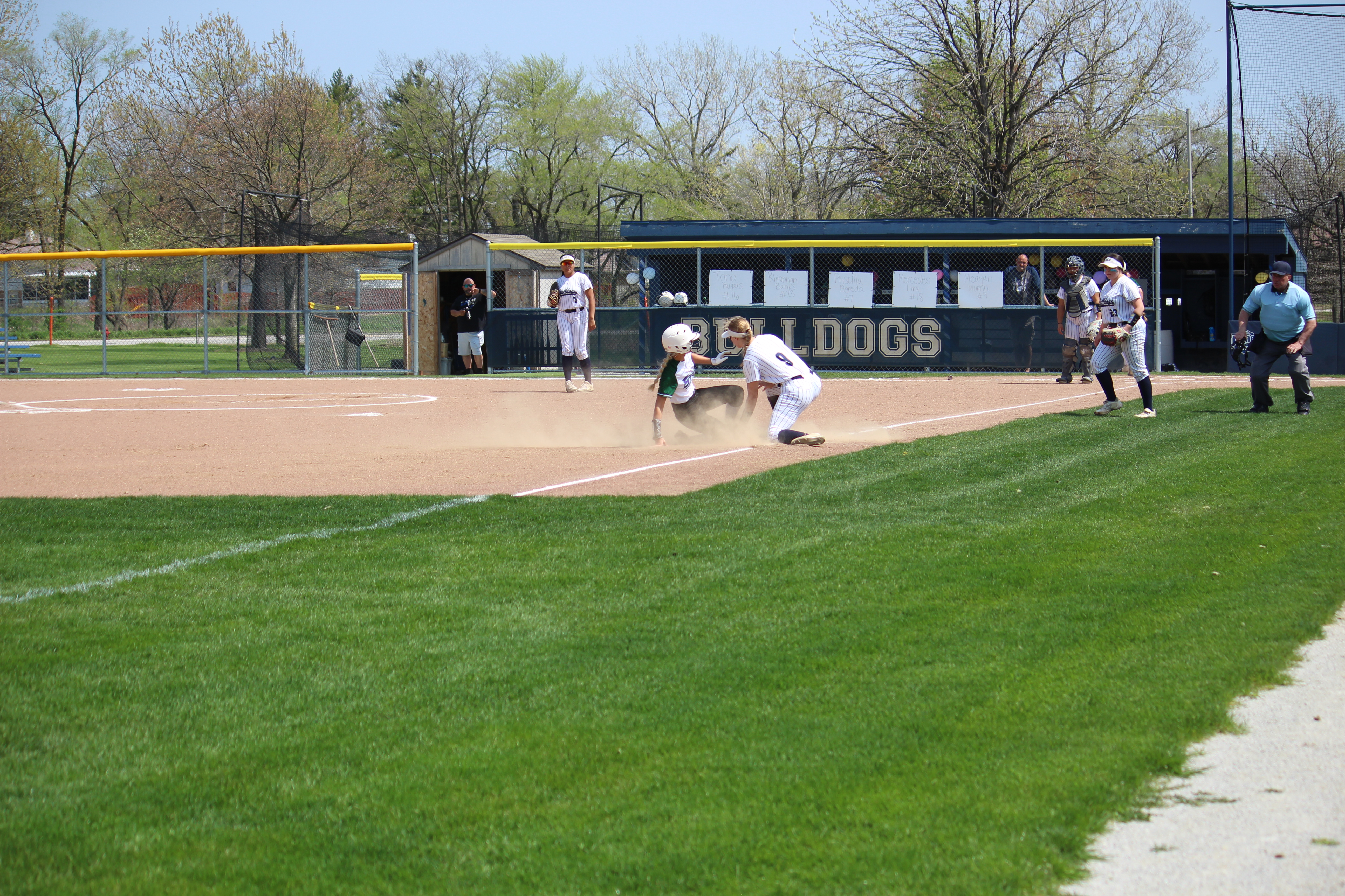 Softball play in action