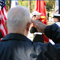 A featured photo of a Veteran saluting the American flag
