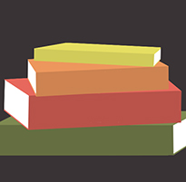 A graphic of stacked books
