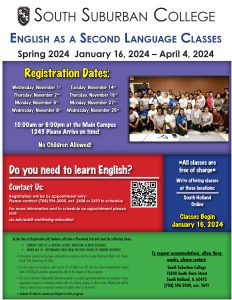 Image of the English as a Second Language Flyer for Spring 2024