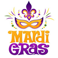 A graphic that says, "Mardi Gras".