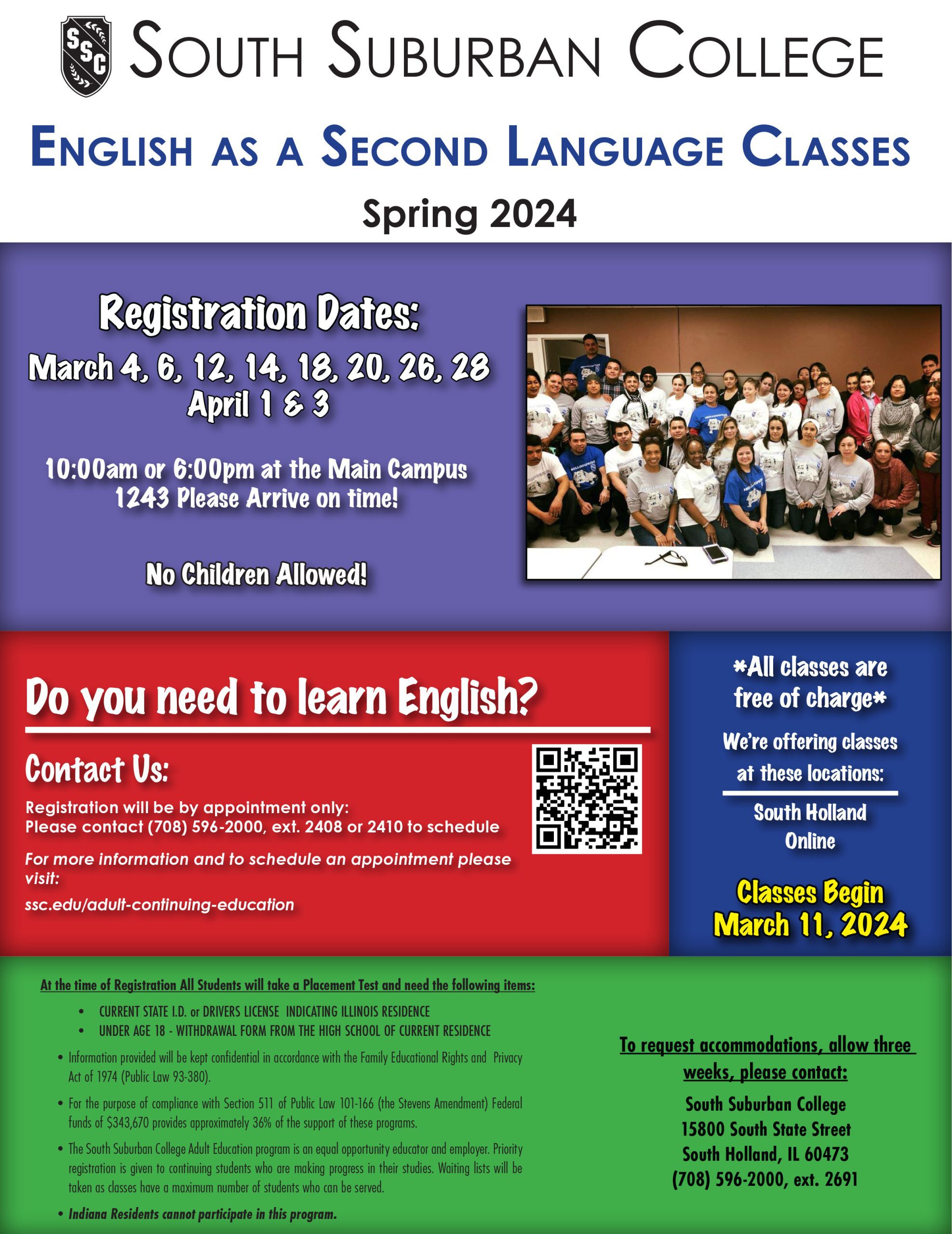 Image of the English as a Second Language Flyer for Spring 2024