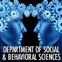 A graphic with two heads connected by gears that says, "Department of Social & Behavioral Sciences"