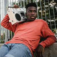 A man with a boombox