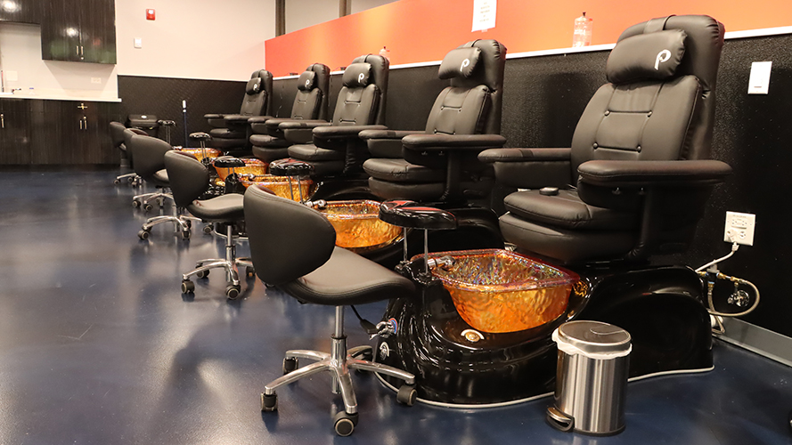 Interior of Cosmetology Program facility (pedicure stations)