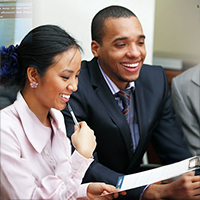 Two Professionals Interact in a Business Setting