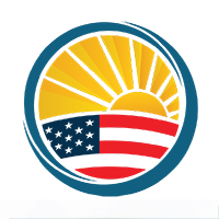 A sun surrounding the American flag.