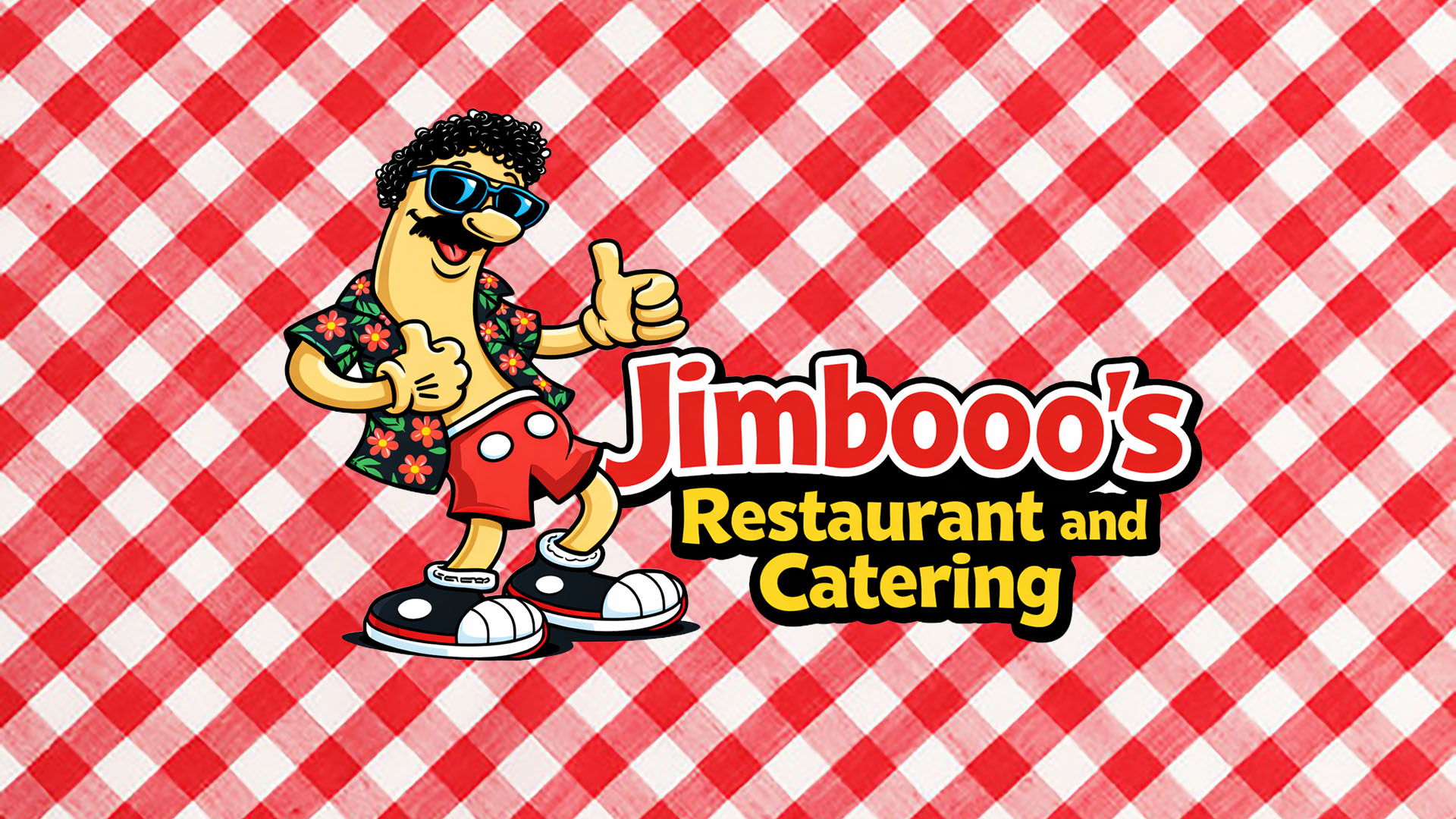 Jimbooo's logo on a checkered background