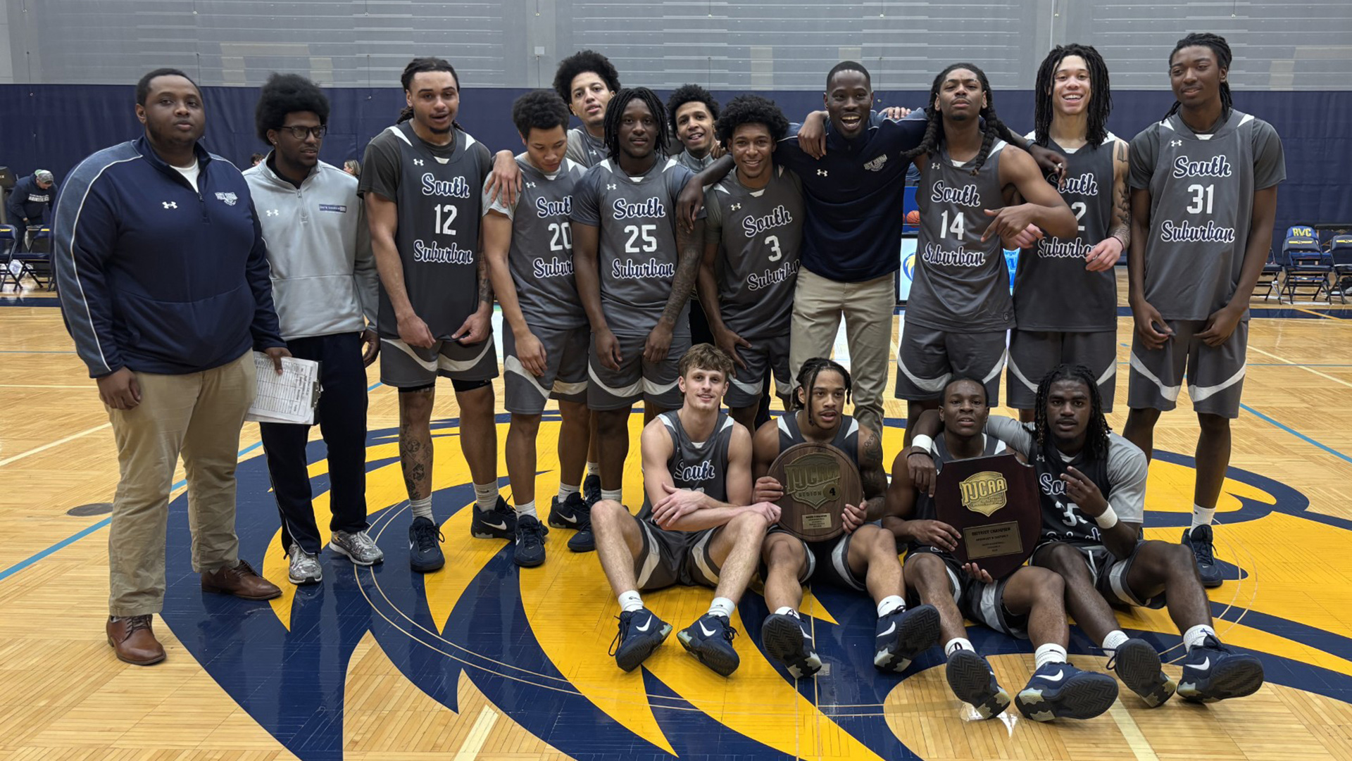 2026 South Suburban College Men's Basketball NJCAA Region IV District B Championship Team Photo